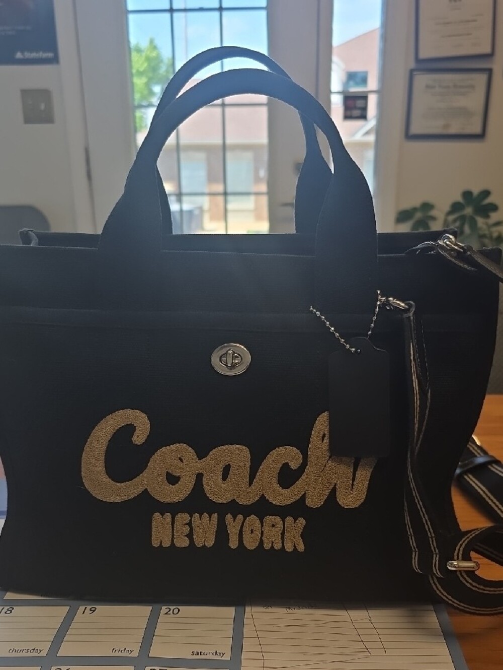 Coach Black Canvas Purse with Gold Embroidered Script - Picture 6 of 11